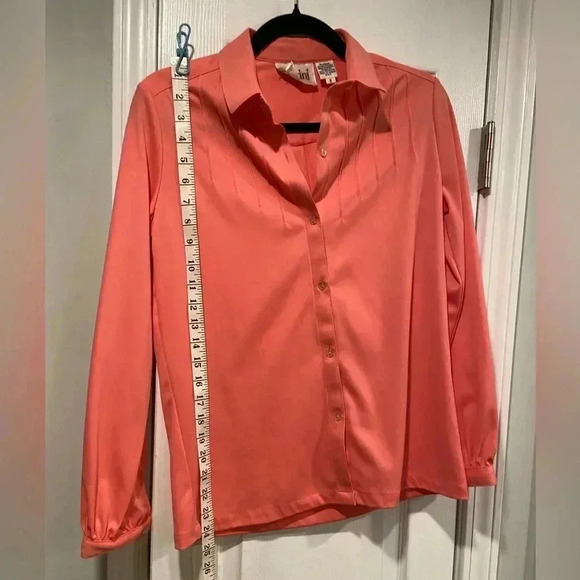 VTG Puccini Pintuck Pleated Salmon Pink Long Sleeve Collared Button Down Size 8 - Picture 9 of 10